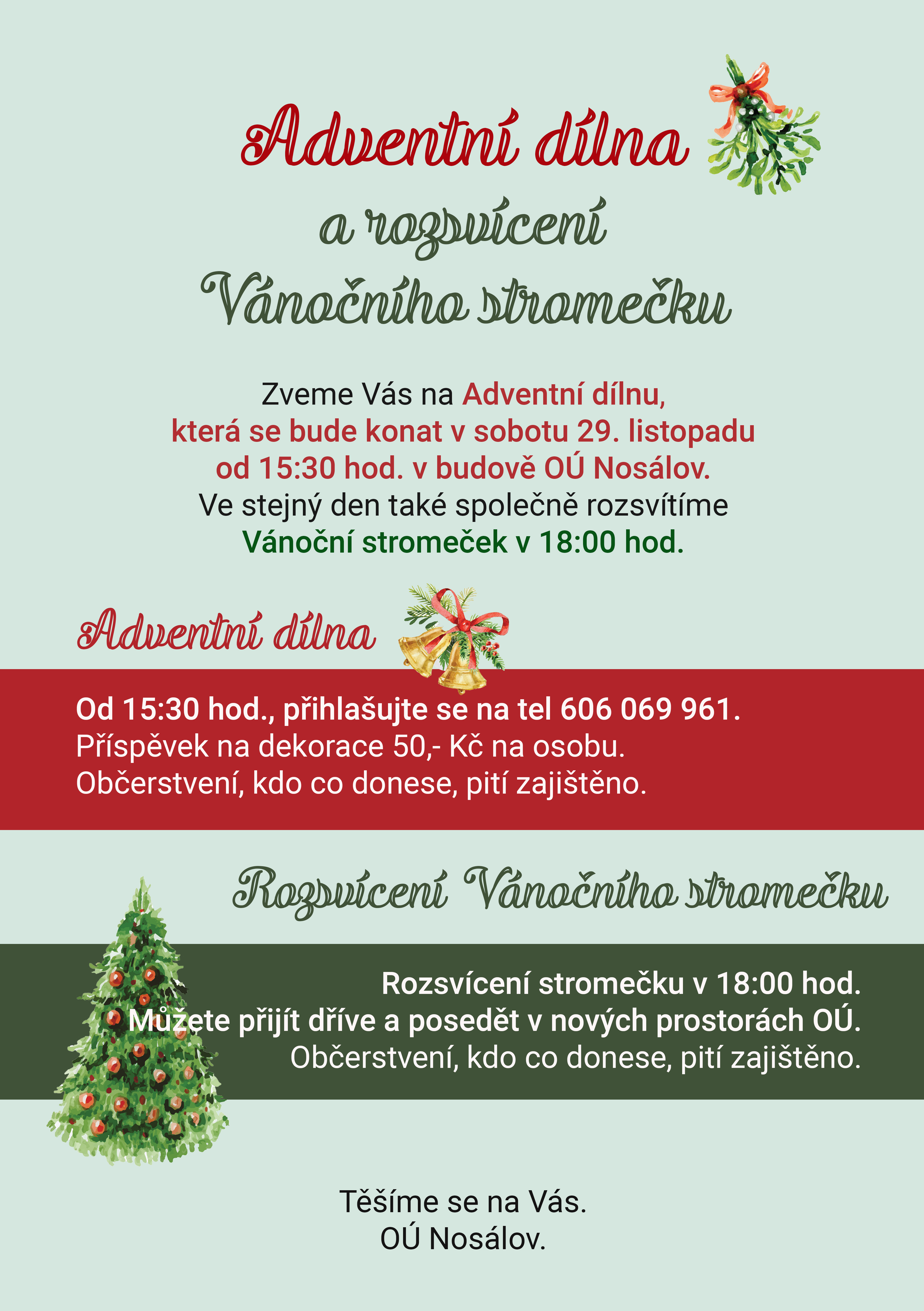 Adventní dílna a rozsvícení Vánočního stromečku v Nosálově 2025