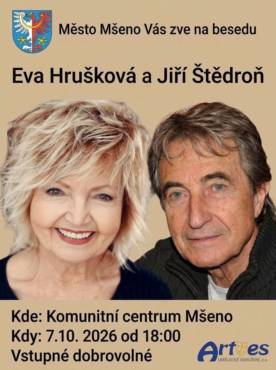 Beseda s Evou Hruškovou a s Jiřím Štědroněm v komunitním centru Mšeno 7. 10. 2026